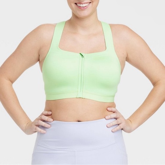 ALL IN MOTION Sculpt High Support Zip-Front Sports Bra Light Green- Size 34C - Picture 1 of 6